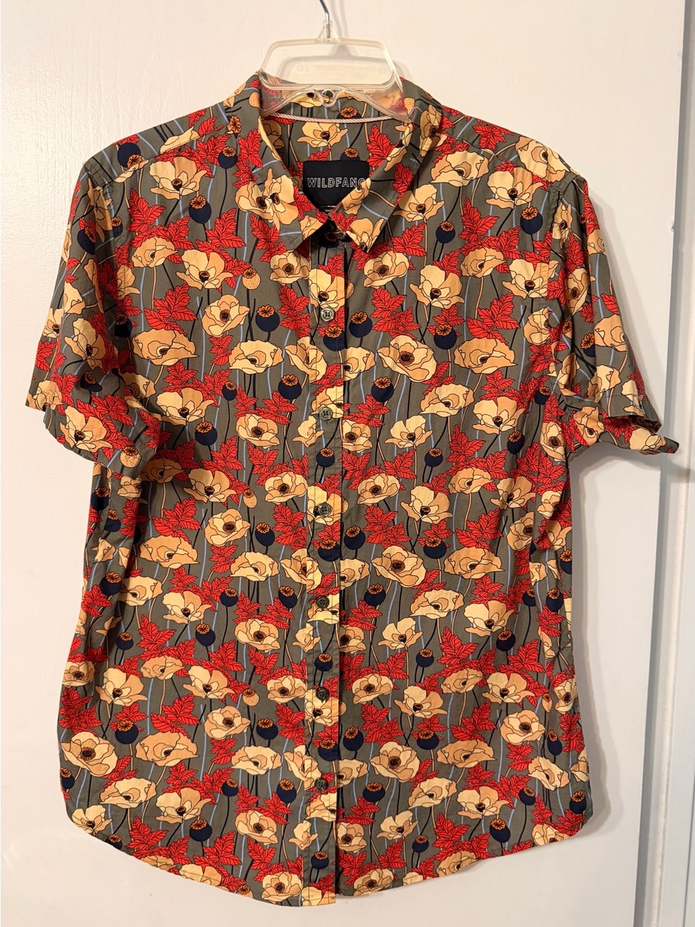 Wildfang Poppies Short-Sleeve Floral Button-Down Shirt Sz XL